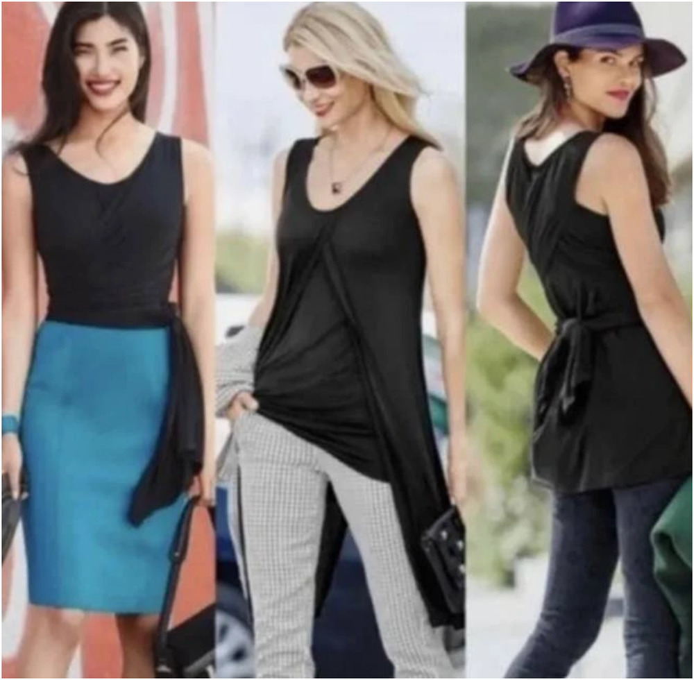 CAbi Beyond Tee Blouse Womens XS Black Split Front Back LayeredStyle #3243